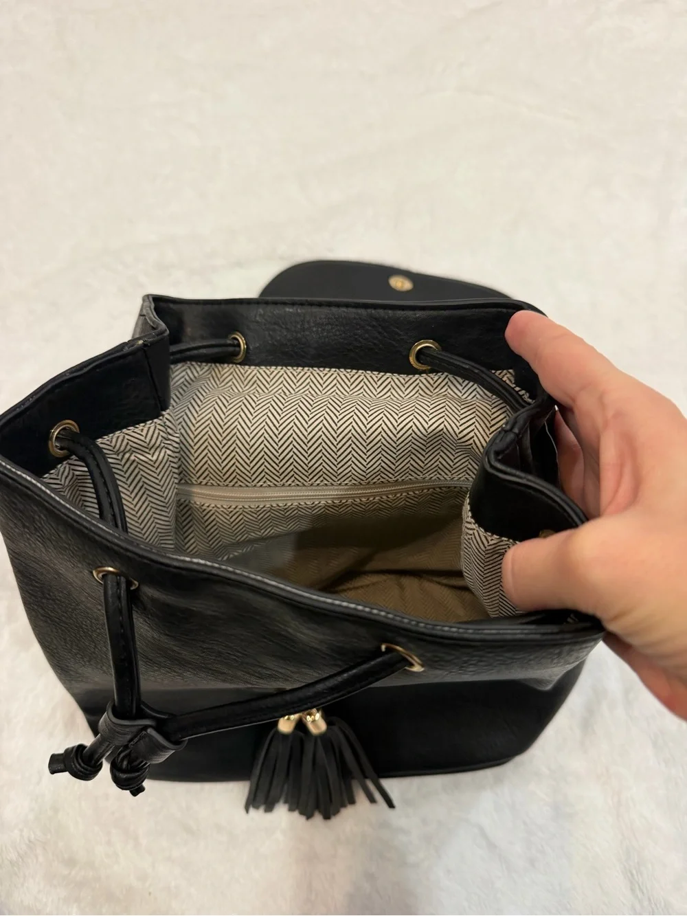 Black Faux Leather Tassel Backpack - Women's Fashion Bag